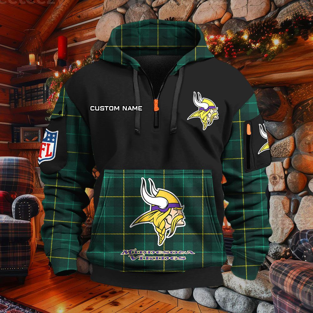 Sweat à capuche à demi-zip Minnesota Vikings – Image 5
