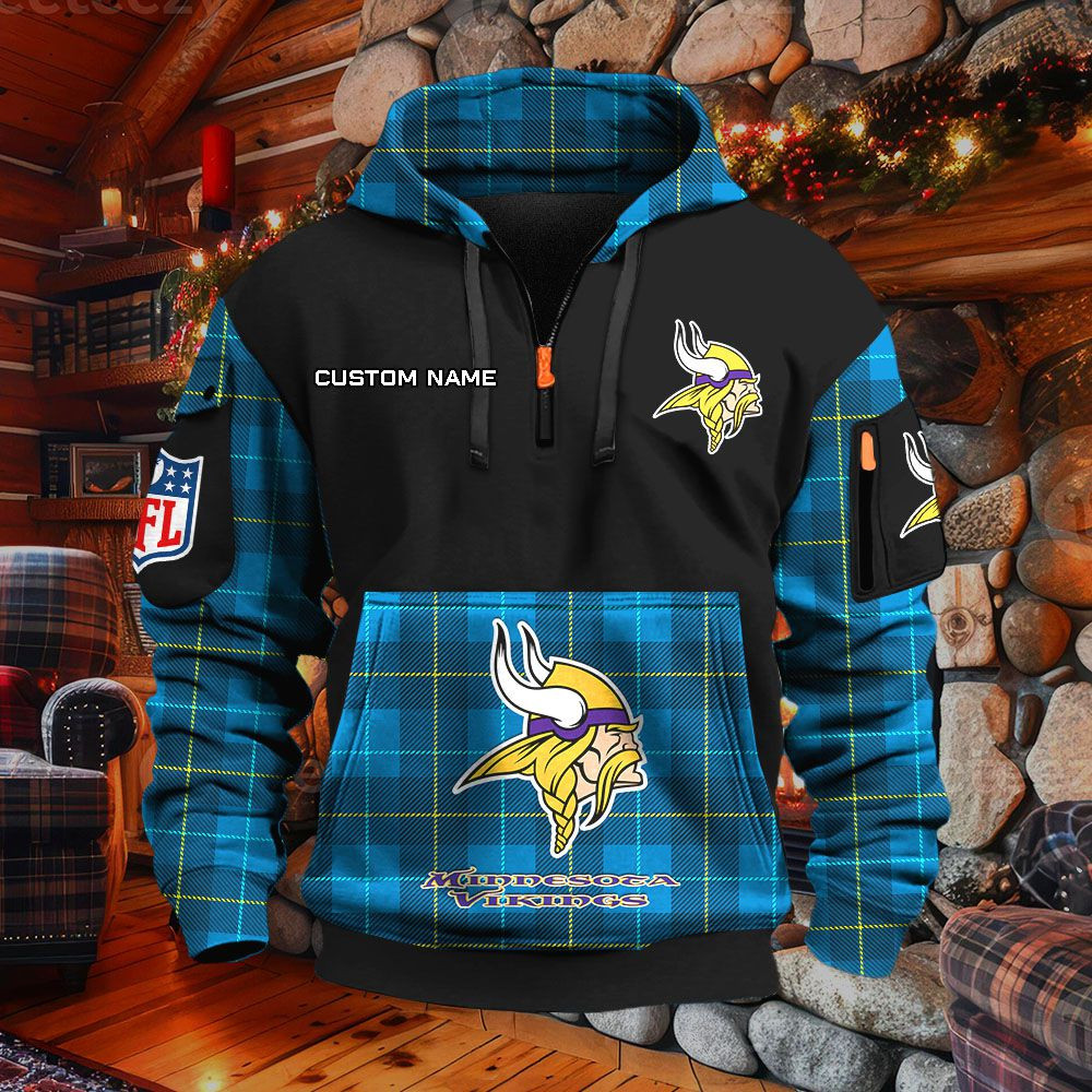 Sweat à capuche à demi-zip Minnesota Vikings – Image 7