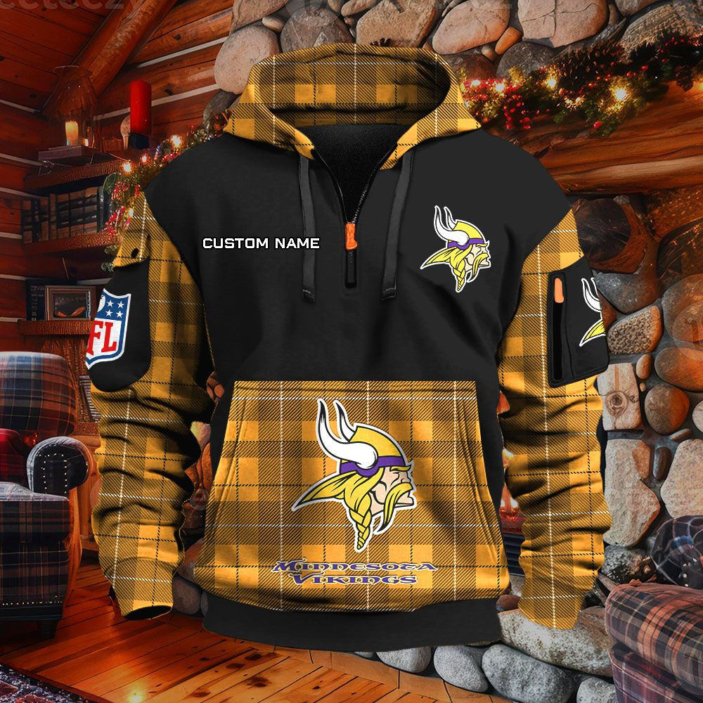 Sweat à capuche à demi-zip Minnesota Vikings – Image 9