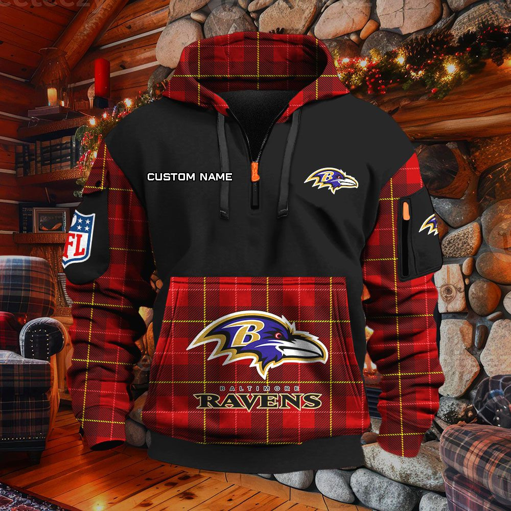 Sweat à capuche à demi-zip Baltimore Ravens – Image 3