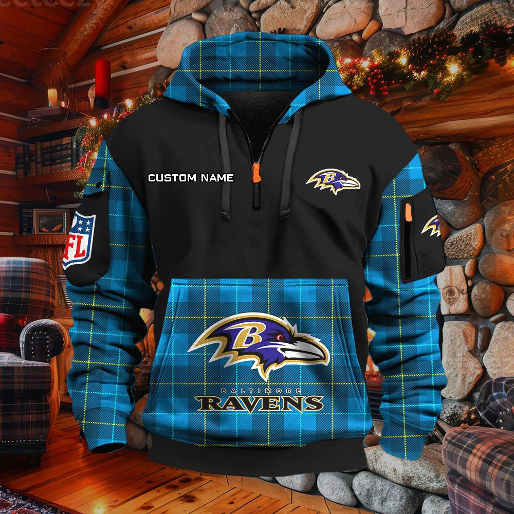 Sweat à capuche à demi-zip Baltimore Ravens – Image 7