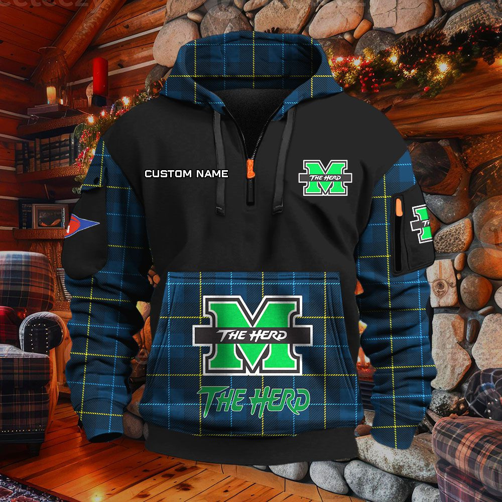 Sweat à capuche à demi-zip Marshall Thundering Herd – Image 3