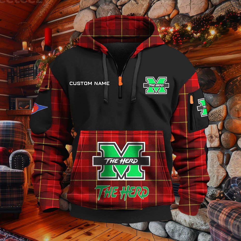 Sweat à capuche à demi-zip Marshall Thundering Herd – Image 4