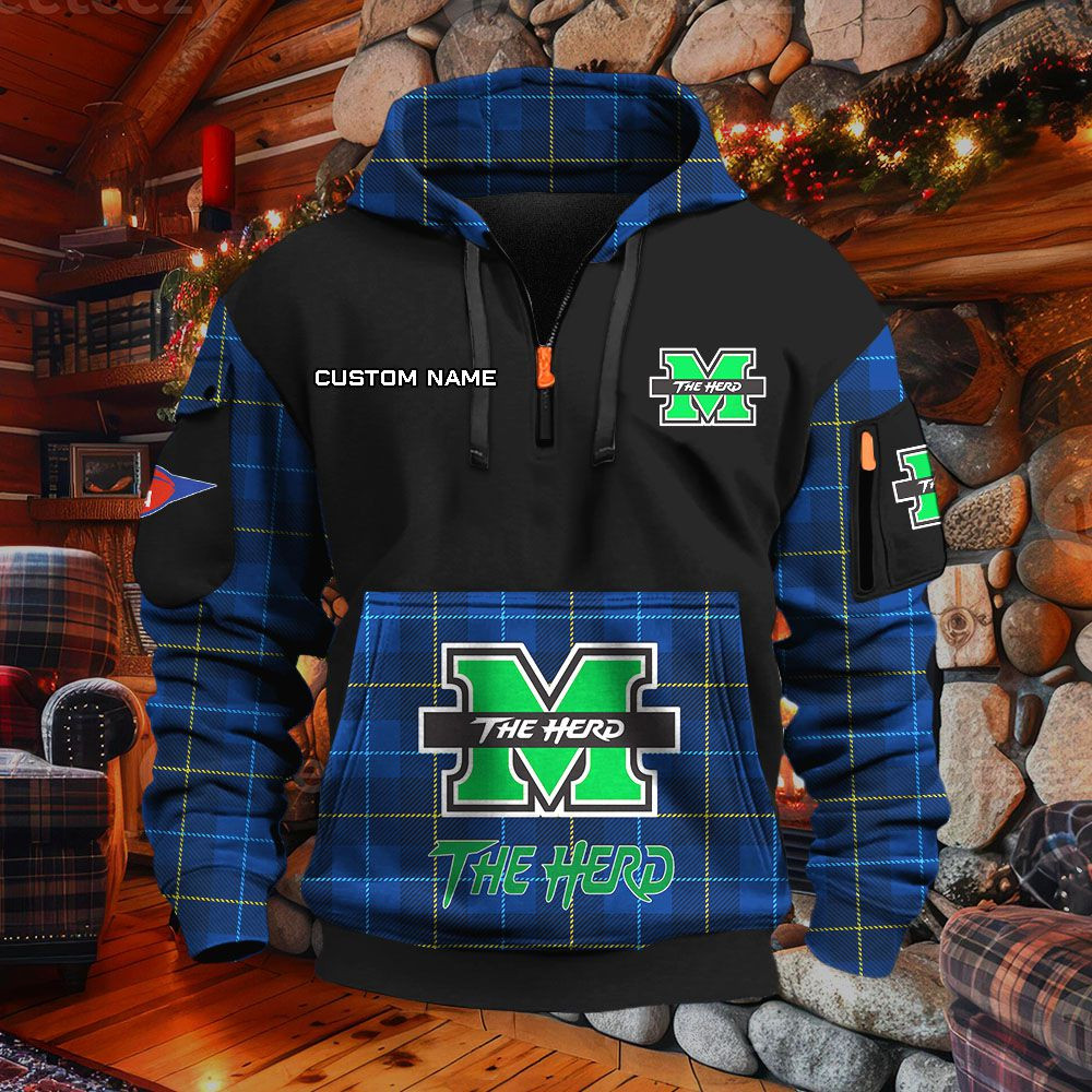 Sweat à capuche à demi-zip Marshall Thundering Herd – Image 6