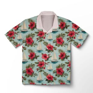 Chemise hawaïenne pour homme – Rêves botaniques d’île aqua