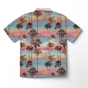Alternative view of Chemise hawaïenne pour homme – Horizon de palmiers au coucher de soleil californien