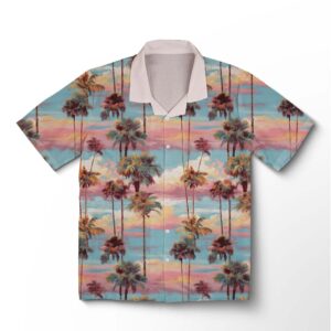 Chemise hawaïenne pour homme – Horizon de palmiers au coucher de soleil californien