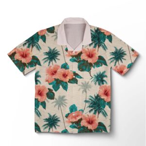 Chemise hawaïenne pour homme – Palmiers & hibiscus corail
