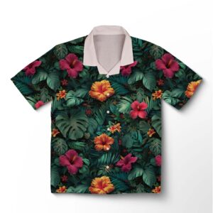 Chemise hawaïenne pour homme – Orchidées jungle émeraude noir