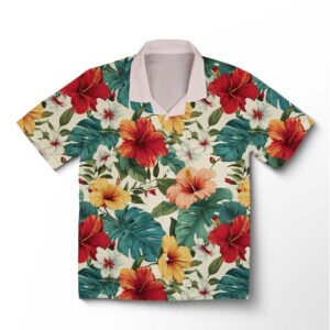 Chemise hawaïenne pour homme – Fête florale ivoire hawaïenne