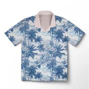 Chemise hawaïenne pour homme – Gravure côtière de palmiers indigo