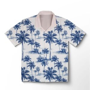 Chemise hawaïenne pour homme – Palmiers vintage du rivage bleu marine