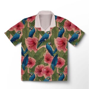 Chemise hawaïenne pour homme – Perroquet & hibiscus jungle en fleurs