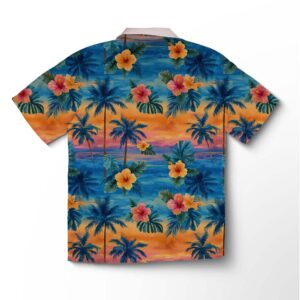 Alternative view of Chemise hawaïenne pour homme – Flamants roses & corail tropical au coucher du soleil