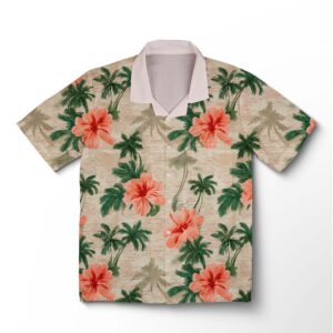 Chemise hawaïenne pour homme – Vagues et fleurs tropicales au coucher de soleil