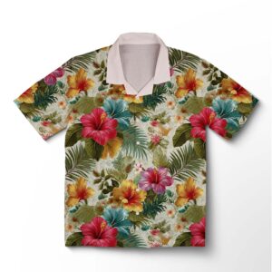 Chemise hawaïenne pour homme – Jardin tropical aux hibiscus dorés